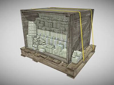 Wooden Crate Securely Packed With Stacked Household Items On Pallet 3d model Wooden Crate Securely Packed With Stacked Household Items On Pallet 3d model