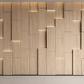 Modern Wooden Accent Wall With Geometric Panel Design And Integrated Lighting Features 3d model