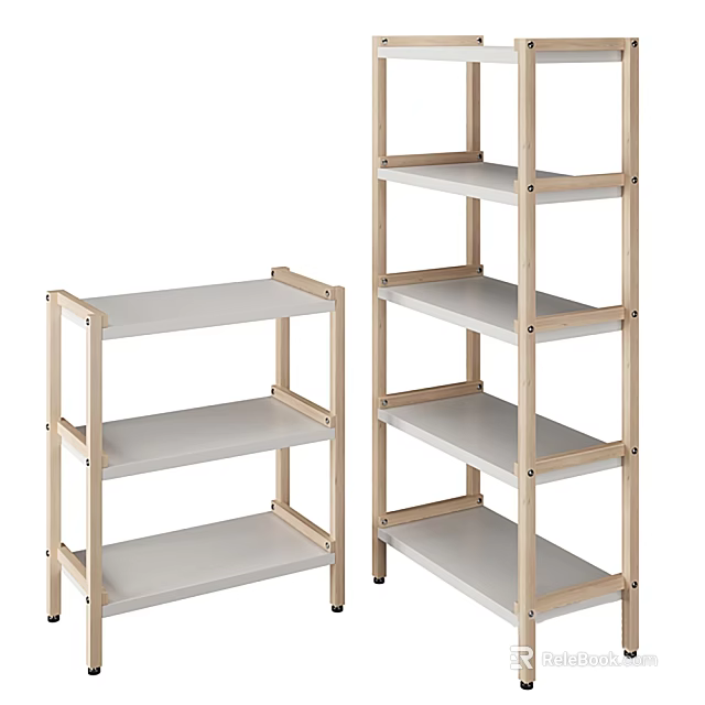 Simple Design Wooden Frame Storage Shelving Unit With White Shelves And Multiple Tiers For Home 3d model 
