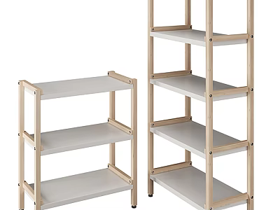 Simple Design Wooden Frame Storage Shelving Unit With White Shelves And Multiple Tiers For Home 3d model