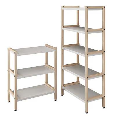 Simple Design Wooden Frame Storage Shelving Unit With White Shelves And Multiple Tiers For Home 3d model