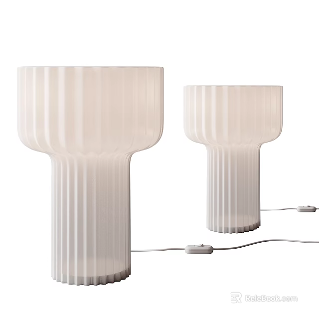 Pair Of Modern White Ribbed Table Lamps With Textured Design For Home Decor 3d model 