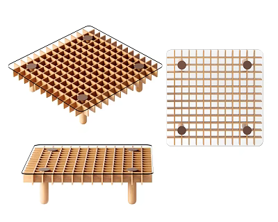 Modern Coffee Table With Grid Design Wooden And Transparent Top Support Legs 3d model