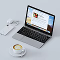 Modern Laptop on Minimalist Workspace with Smartphone Wireless Mouse Earbuds and Open Web Browser Screen 3d model