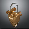 Golden Metallic Heart With Intricate Pipe Structures And Silver Padlock Design Details