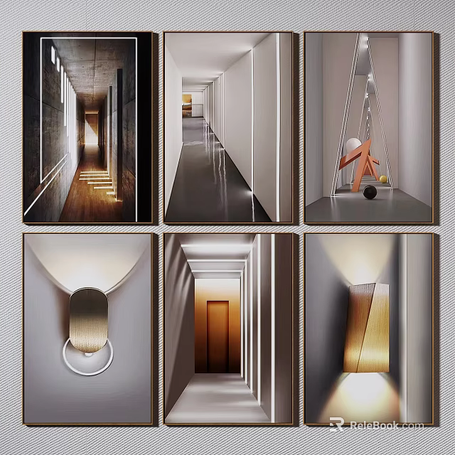 Modern Corridors And Stylish Wall Lamps In Contemporary Interior Design 3d model 