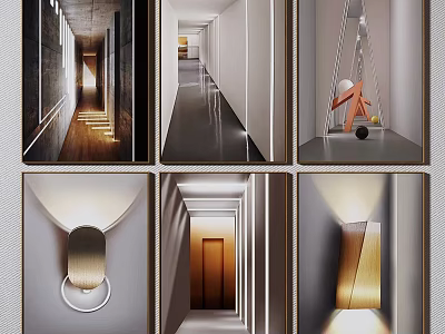 Modern Corridors And Stylish Wall Lamps In Contemporary Interior Design 3d model