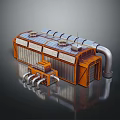 Cartoon Style 3D Rendered Industrial Equipment With Orange Gray Pipes Vents And Control Panels
