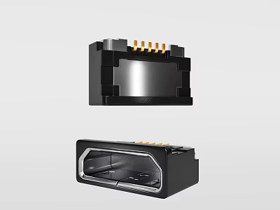 Durable Black Electronic Connector Components With Gold Contacts And Metallic Build 3d model