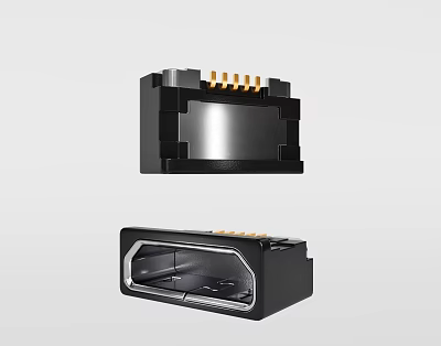 Durable Black Electronic Connector Components With Gold Contacts And Metallic Build 3d model