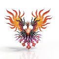 Mythical Phoenix With Flame Like Wings And Colorful Feathers In Standing Pose