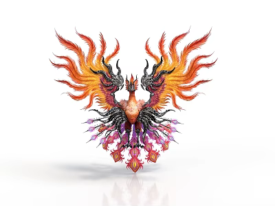 Mythical Phoenix With Flame Like Wings And Colorful Feathers In Standing Pose 3d model
