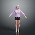 Fashionable Woman With White Hair In Pink Blazer White Top Black Shorts And High Heels