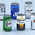 Various Brands of Canned Beer Beverages Displayed on White Background
