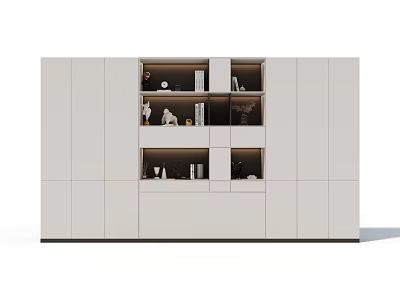 Modern Shoe Cabinet With Multiple Doors Open Shelves And Decorative Items For Minimalist Home Storage 3d model