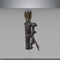 Medieval Weapon Quiver With Wrapped Body And Multiple Orange Arrows Spiked Base