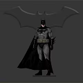 Detailed Batman Statue With Full Costume Cape Utility Belt And Logo Background