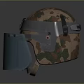 Camouflage Military Helmet With Metal Straps And Green Protective Face Shield