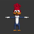 Cute 3D Cartoon Bird Character With Pink Head Yellow Beak Blue Body And White Belly