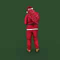 Man in Red Santa Costume Carrying Sack With White Dots Holding Bottle Against Green Background