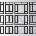 Various Window Designs With Black Frames And Different Grid Patterns 3d model