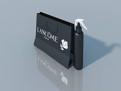 Black Lancome Shopping Bag With Spray Bottle On Gray Reflective Surface 3d model