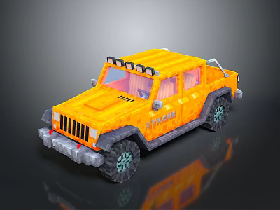 Orange Pixel Art Jeep Off Road Vehicle With Roof Lights And Large Tires 3d model