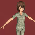 3D Character In Striped Pajamas With Arms Outstretched Standing On Red Background