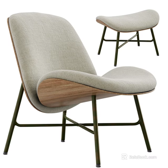 Modern Fabric Dining Chairs With Wooden Armrests And Metal Legs 3d model 