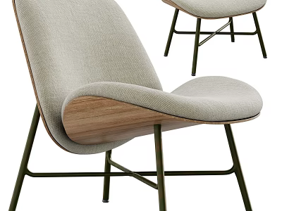 Modern Fabric Dining Chairs With Wooden Armrests And Metal Legs 3d model