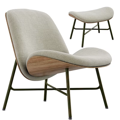 Modern Fabric Dining Chairs With Wooden Armrests And Metal Legs 3d model