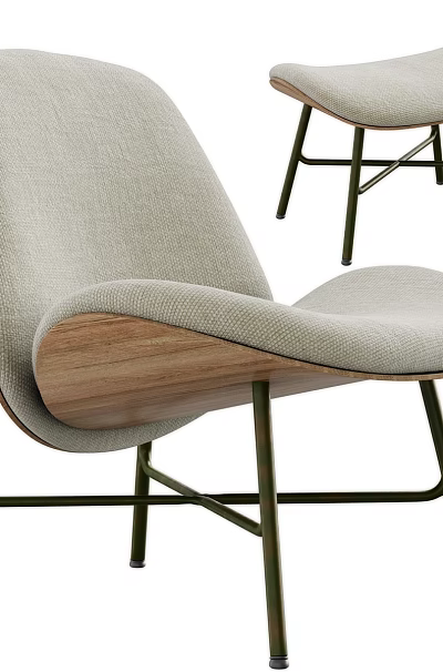 Modern Fabric Dining Chairs With Wooden Armrests And Metal Legs 3d model