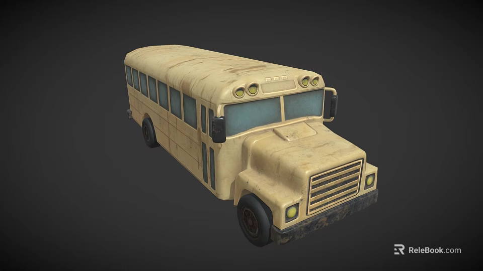 Yellow Vintage School Bus With Rustic Exterior And Classic Design Details 3d model 