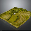 Miniature Square Landscape Model With Green Grass Trees Small House Fenced Area And Vegetation