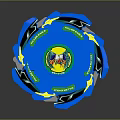 Blue Spinning Top Weapon With Yellow Green Accents And Decorative Patterns