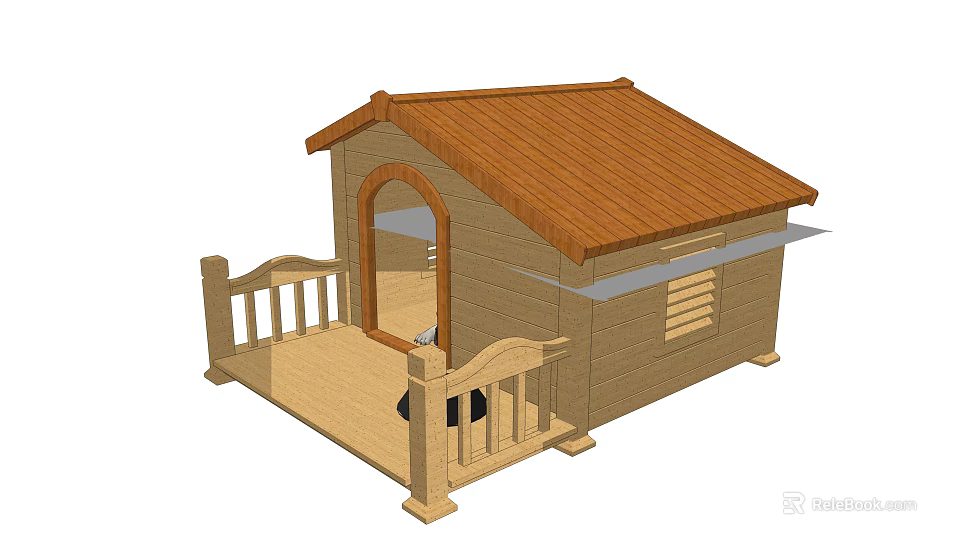 Wooden Garden Shed With Brown Roof Balcony And Railings Design 3d model 