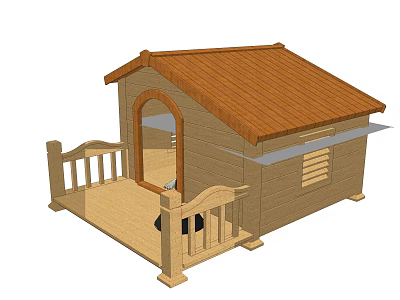 Wooden Garden Shed With Brown Roof Balcony And Railings Design 3d model
