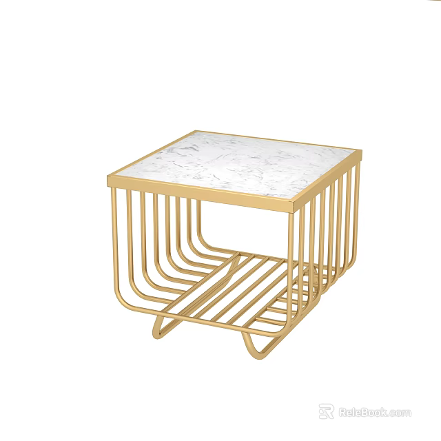 Modern Square Side Table With White Marble Top And Gold Metal Frame 3d model