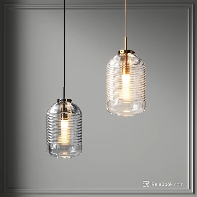 Modern Glass Chandeliers With Ribbed Design And Warm Illumination For Interior 3d model 