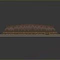 Long Building Model With Brown Roof And Green Yellow Plants On Light Base