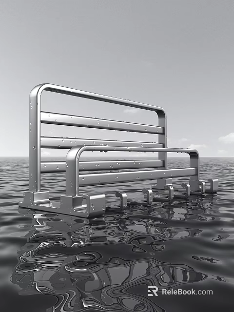 Modern Metal Bathroom Set With Horizontal Bars And Small Hooks 3d model 