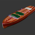 Red Wooden Speedboat With Green Cockpit Windows And Glossy Finish