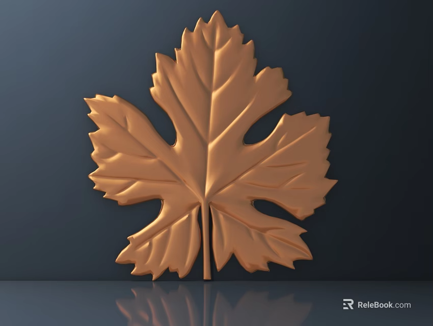 Golden Leaf Carving with Intricate Details and Metallic Finish on Dark Background 3d model 