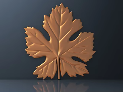 Golden Leaf Carving with Intricate Details and Metallic Finish on Dark Background 3d model