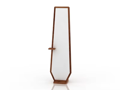 Decorative Floor Standing Mirror With Wooden Frame And Side Shelf Design 3d model