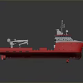 Red and White Ship Model With Deck Crane Antenna and Hull Structures 3d model