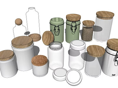 Ceramic Storage Jars With Wooden And Cork Lids For Kitchen Organization 3d model