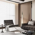 Modern Minimalist Living And Dining Room With Premium Leather Sofa And Luxury Marble Coffee Table