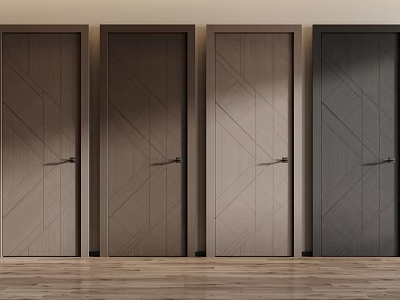 Modern Hinged Doors with Diagonal Patterns in Four Different Colors and Metal Handles 3d model