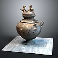 Ancient Bronze Sculpture Vessel Featuring Carved Patterns And Lid Animal Figures